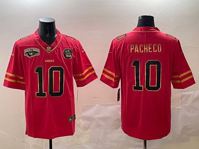 Men Kansas City Chiefs 10 Pacheco Red gold 2025 Nike Vapor Limited NFL Jersey style 2091